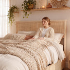 Brafab Natural Rattan King Bed Frame with Headboard, 4 Storage Drawers