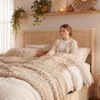 Brafab Natural Rattan Queen Bed Frame with Headboard, 4 Storage Drawers