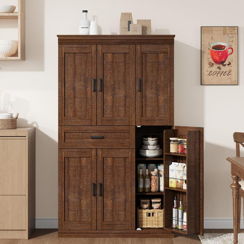 Garvee 70" Tall Kitchen Pantry Storage Cabinet,Modern Kitchen Hutch Cabinet | with Doors and Shelves, Freestanding Food Pantry with Large Storage Drawer for Dining Room and Household Organization