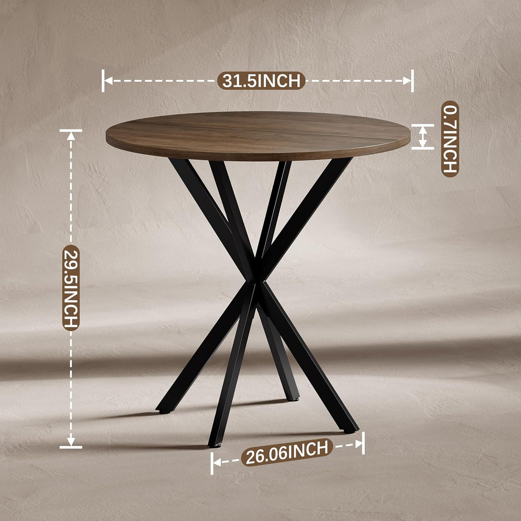 Unovivy 31.5" Small Round Dining Table for 2-4, Space Saving Circle Kitchen Dinner Table, Industrial Mid Century Modern Dining Room Desk for Kitchen, Apartment, Natural Oak