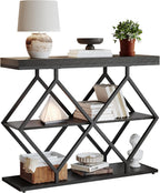 Garvee 3 Tier Console Table with Open Wood Shelves,39" Industrial Entryway Table,Sofa Table,Narrow Wood Accent Tables with Metal Frame for Hallway,Living Room,Behind Couch,Foyer,Entrance,Black