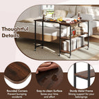 Giantex 360° Free Rotating Sofa Side Table, Patented Mobile End Table with 2-Tier Storage Shelves, 6 Universal Casters, Movable Laptop Tables for Snack, Couch, Walnut