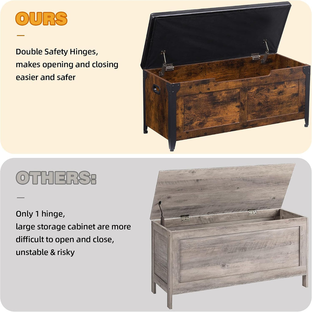 GAOMON Storage Chest, Wooden Storage Trunk with Metal Frame, Entryway Shoes Bench with Cushion, Large Storage Organizer, 39.4" Lift-Top Storage Chest with 2 Hinges for Bedroom, Living room