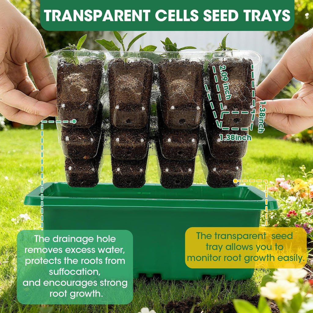 PlantaPulse 5 Packs Seed Starter Tray with Humidity Dome, Seed Starter Kit with Transparent Drain Hole Base Indoor Greenhouse Mini Propagator for Seeds Growing Starting(60 Cell Trays, Green)