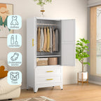 erosoei Metal Armoire Wardrobe Closet, 71 "Metal Clothing Storage Cabinet | with Adjustable Shelves and Hanging Rod, Household Steel Wardrobe Storage Cabinet with Drawers (armoire-white)