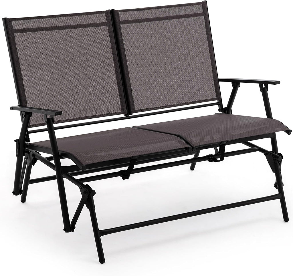 Zedachica 2-Person Outdoor Glider Bench No Assembly Required, Glider Loveseat for Outside Patio with Smooth Rocking, Patio Glider with Steel Frame for Porch Deck Backyard Garden (Loveseat, Darkgrey)