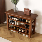 Shoe Rack Bench with Leather Cushion 3-Tier Shoe Rack Organizer for Entryway Hallway or Living Room Farmhouse Rustic Wooden Seat Bench Walnut 11.8" Dx31.5 Wx20.4 H