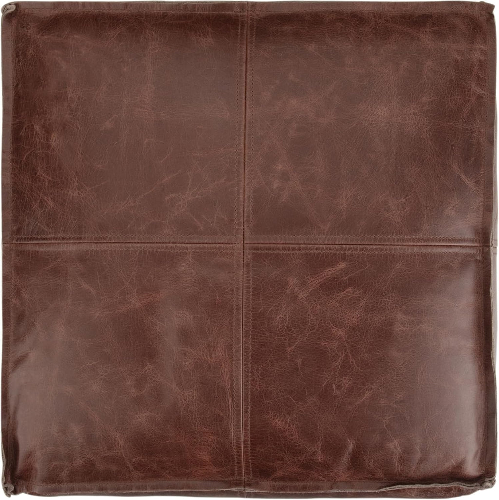 SIMPLIHOME Sheffield 18" Wide Square Genuine Leather Pouf in Brown | Distressed brown boho footrest, extra seating and accent piece for living room or bedroom, assembled; pouf ottoman.
