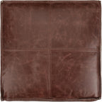 SIMPLIHOME Sheffield 18" Wide Square Genuine Leather Pouf in Brown | Distressed brown boho footrest, extra seating and accent piece for living room or bedroom, assembled; pouf ottoman.