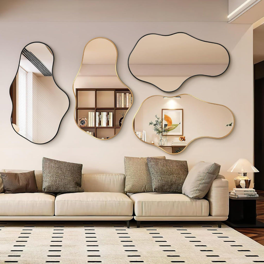 Bathroom Mirror for Over Sink-Gold Room Decor Wall Mirror 22"x 36" | Irregular Wall Mirror - Asymmetrical Abstract Mirror Unique for Bedroom, Living Room, Cloakroom, Entryway