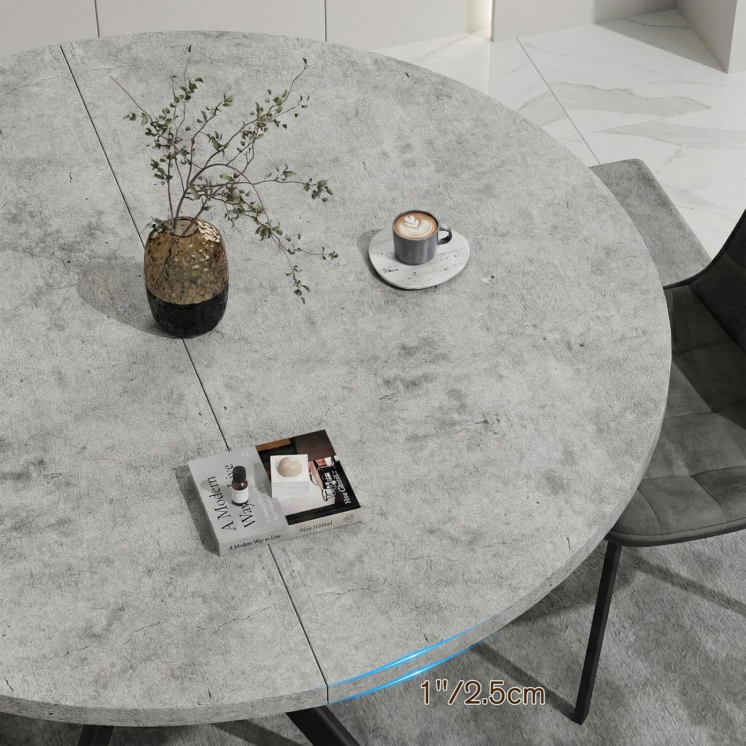EROMMY Round Dining Table Set for 4, Modern Kitchen Table and Chairs with X-Shaped Table Legs & U-Shaped Thick Cushion, Wooden Dining Room Set for Dining Room Kitchen (Gray Table + 4 Gray Chairs)