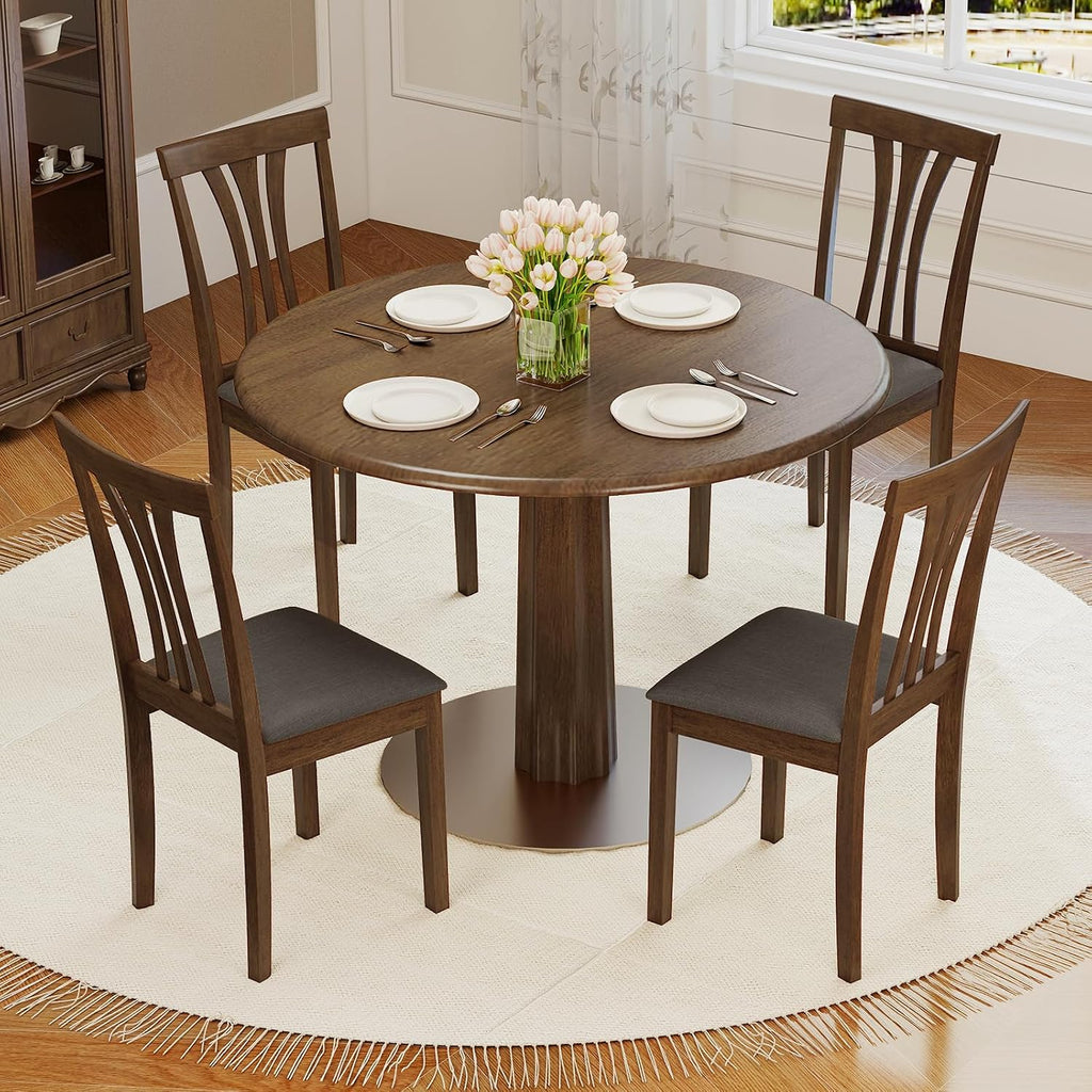 Giantex Wooden Dining Chairs Set of 4, Linen Fabric Upholstered Kitchen Armless Chair w/Rubber Wood Frame, Padded Seat, High Curved Back, Farmhouse Accent Side Chairs for Living Room (Brown+Gray)