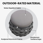 Round Patio Ottoman: Woven Textilene Rope Footstool with φ15.8'' Cushion, Aluminum Frame Footrest, All-Weather Foot Rest for Balcony Garden Deck Outdoor, No Assembly, Dark Gray