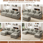 WorthFurni 111.4" Modular Sectional Sofa, U Shape Cloud Couch with 2 Movable Ottoman, Comfy Chenille Deep Seat Sofa with Soft Pillows for Living Room Bedroom Apartment (Grey)