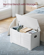 VASAGLE Storage Chest, 31.5 Inches Width Bench with 2 Safety Hinges | Farmhouse Style, for Entryway, Bedroom, Living Room, Cloud White, SOFIE Collection ULSB063T14