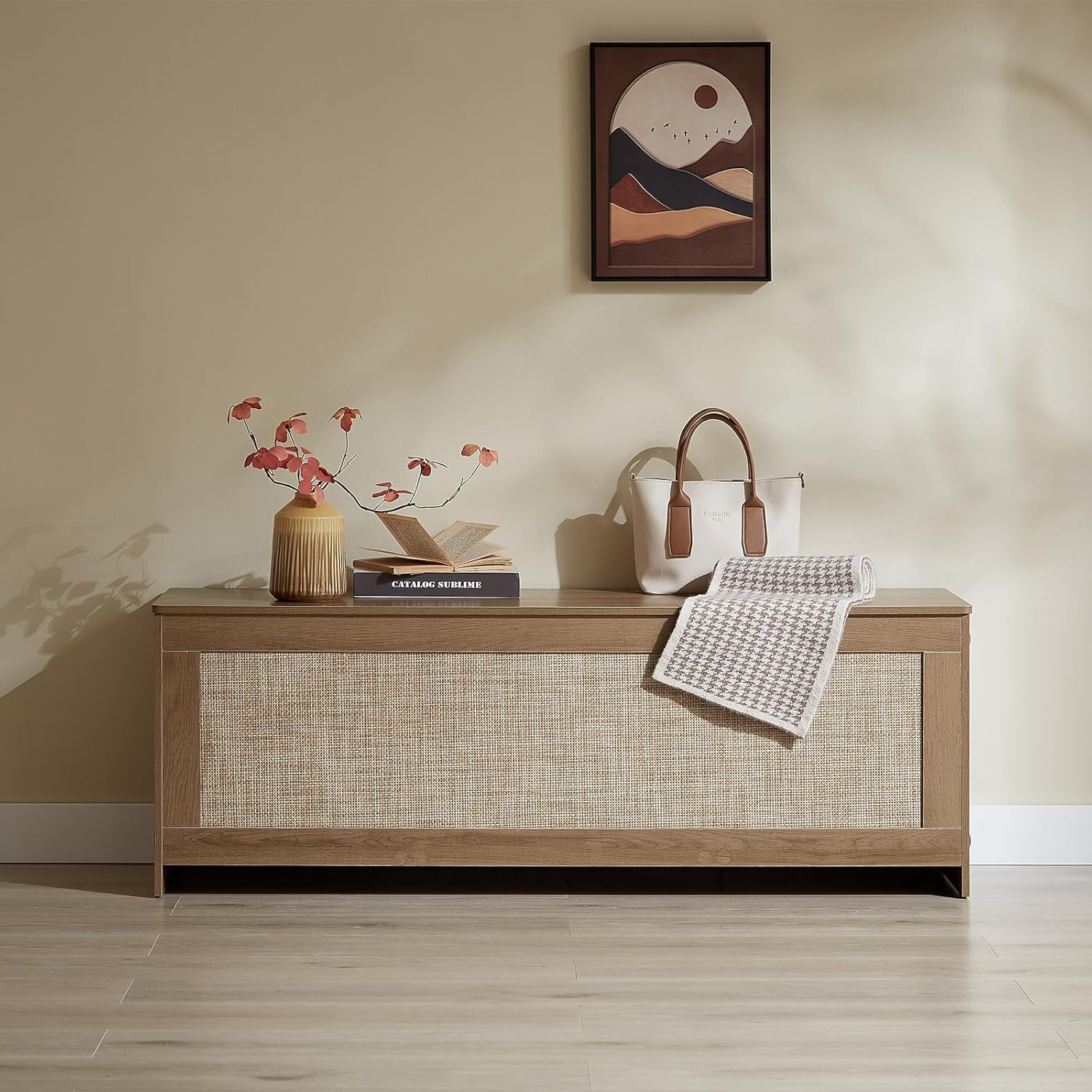 51.2" Storage Chest Extra Large,Storage Bench with 2 Safety Hinges,Wooden Shoe Bench,51.2x15.7x18.3 Inch,Easy Assembly,Storage Bench for Bedroom,Living Room,entryway(Cherry Brown)