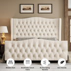 Keyluv King Size 54.3" Tall Bed Frame with Wingback Headboard & Footboard