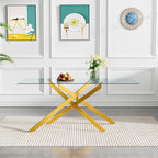 SSLine 61" Glass Dining Table Set for 6,Modern 7 Pieces Kitchen Table and Chairs Set w/Gold Tempered Glass Tabletop and 6 Velvet Chairs for Kitchen Apartment