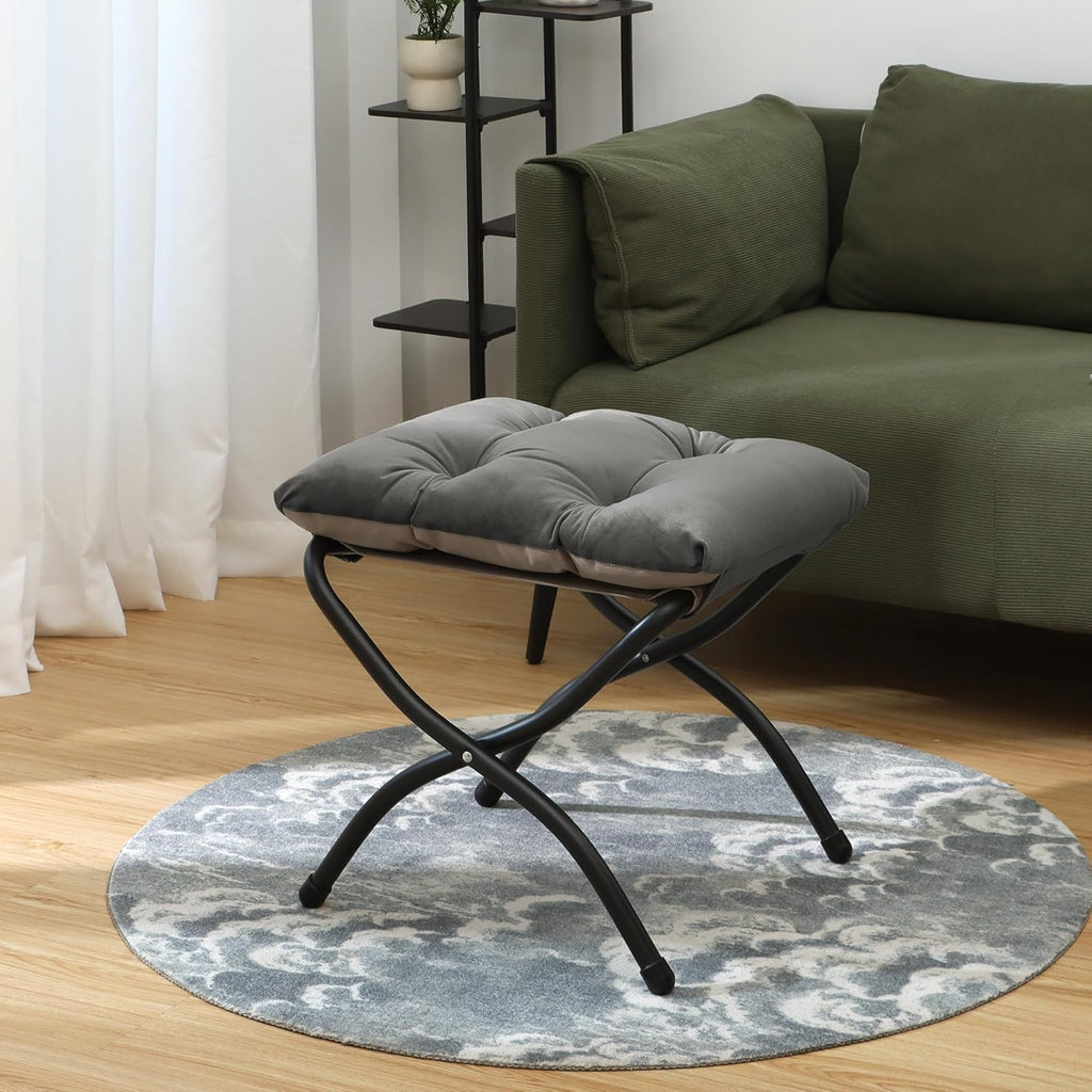 15"(H) Folding Ottoman, Set of 2, Foldable Footrest Stool, Small Foot Stool for Couch, Collapsible Foot Rest Ottoman for Sofa, Accent Padded Ottomans for Living Room, Bedroom, Dark Grey