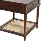 Creative Co-Op Maxwelton Solid Wood End Table with Drawer and Woven Cane Storage Shelf, Dark Chestnut and Natural