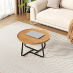 Round Nesting Coffee Table Set of 2, Tea Table for Small Spaces, Circle Wood Center Table with Fluted, Mid Century Modern Coffee Tables for Sofa Living Room Bedroom Office Balcony Yard