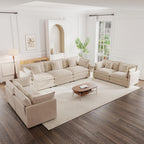 mikibama Luxury Oversized 3 Piece Sofa Set, 2 Pieces of 2 Seater and 1 Piece of 3 Seater Sofa, Modern Chenille Comfy Cloud Couches Set with 13 Pillow for Living Room Office, Light Coffee