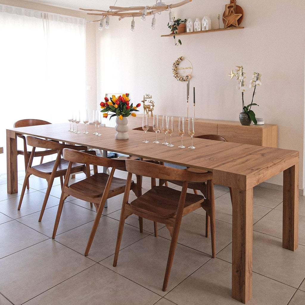 Mobili Fiver, First, Extendable Console Table 17.7(120) x35.4 in, Rustic Oak, for 4-14 People, Space-Saving Dining Table, Italian Furniture