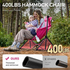 EVER ADVANCED Padded Oversized Hammock Camping Chair, Compact Heavy Duty Swing Chair with Multi-Storage Pockets, Portable Folding Rocking Camping Chair, Support Up to 400lbs, Pink