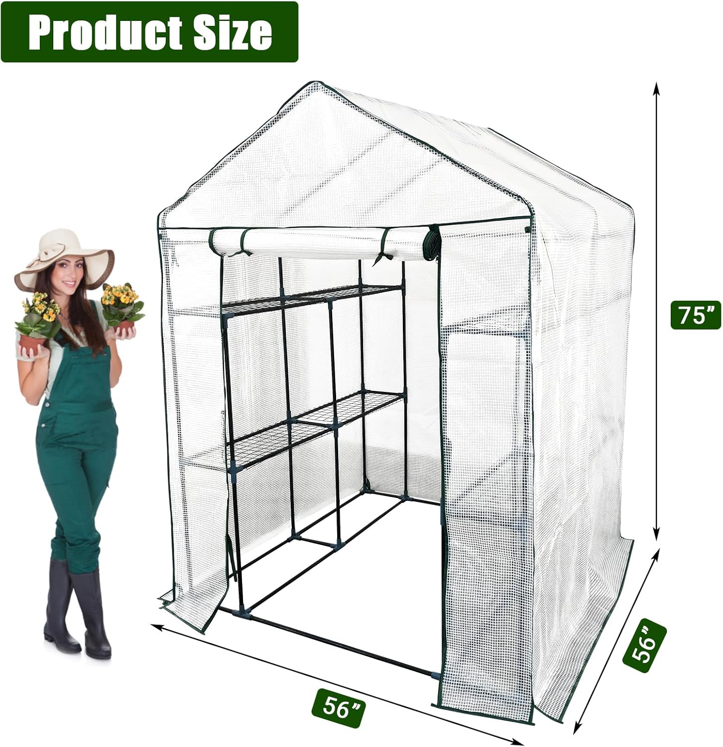 Greenhouse for Outdoors,Walk in 3-Tier 6 Shelves Green House w/ Roll-Up Zippered Door Anchors and Ropes,Waterproof & UV Protected Plant Garden Hot House for Garden Patio Backyard,57 x 57 x 76''
