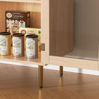 Housoul Buffet Cabinet with LED Lights, Sideboard Cabinet with 2 Doors Acrylic, 32" Modern Buffet Cabinet with Shelf, Coffee Bar Cabinet for Living Room, Kitchen, Oak