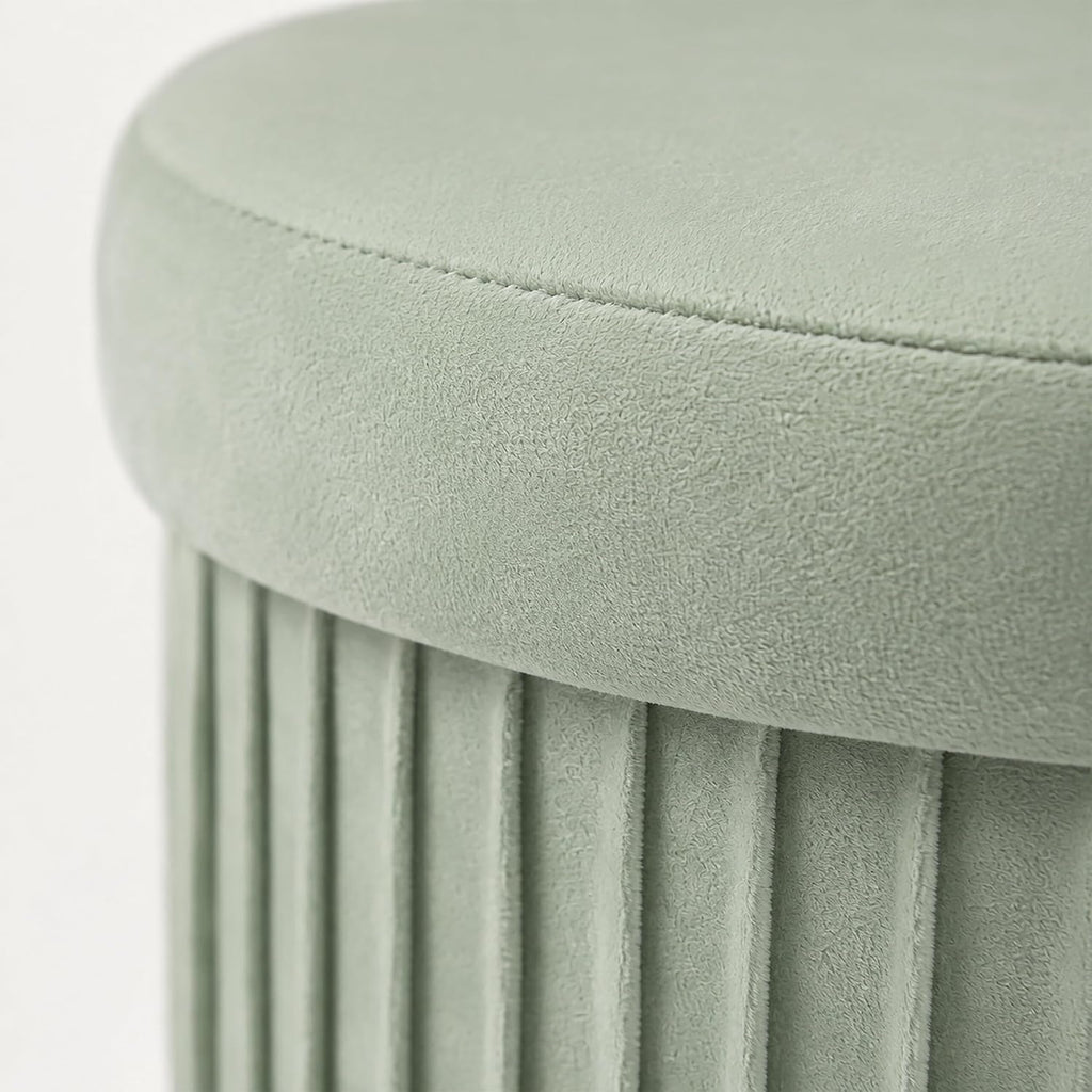Relaxdays Velvet Stool with Storage Upholstered Foldable Height 38 x Depth 38 cm Round Side Stool Sage