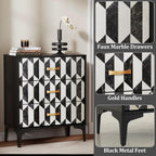 Anbuy Black Marble Nightstand, Modern Night Stand with 3 Drawers for Bedroom, Large Side End Table Bedside Night Tables with Gold Handles & Matel Legs