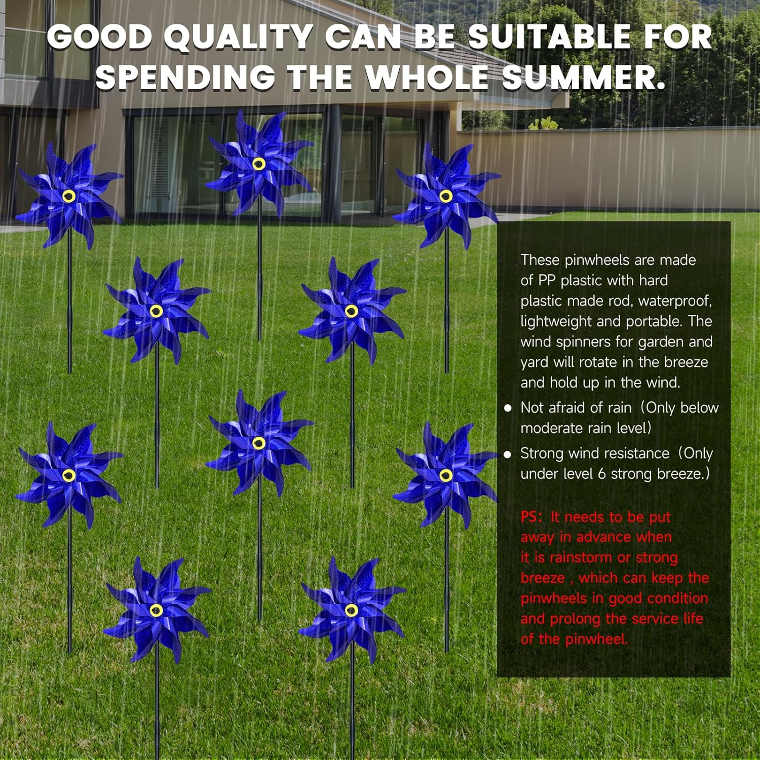 10 PCS Reflective Pinwheels for Yard and Garden Bird Devices Pre-Installed Sparkly Wind Spinner Deterrent to Scare Birds Away from Yard Patio Farm (Blue)