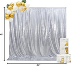SquarePie Sequin Backdrop Non-Transparent Sparkly Background for Wedding Party 4FT x 7FT Silver