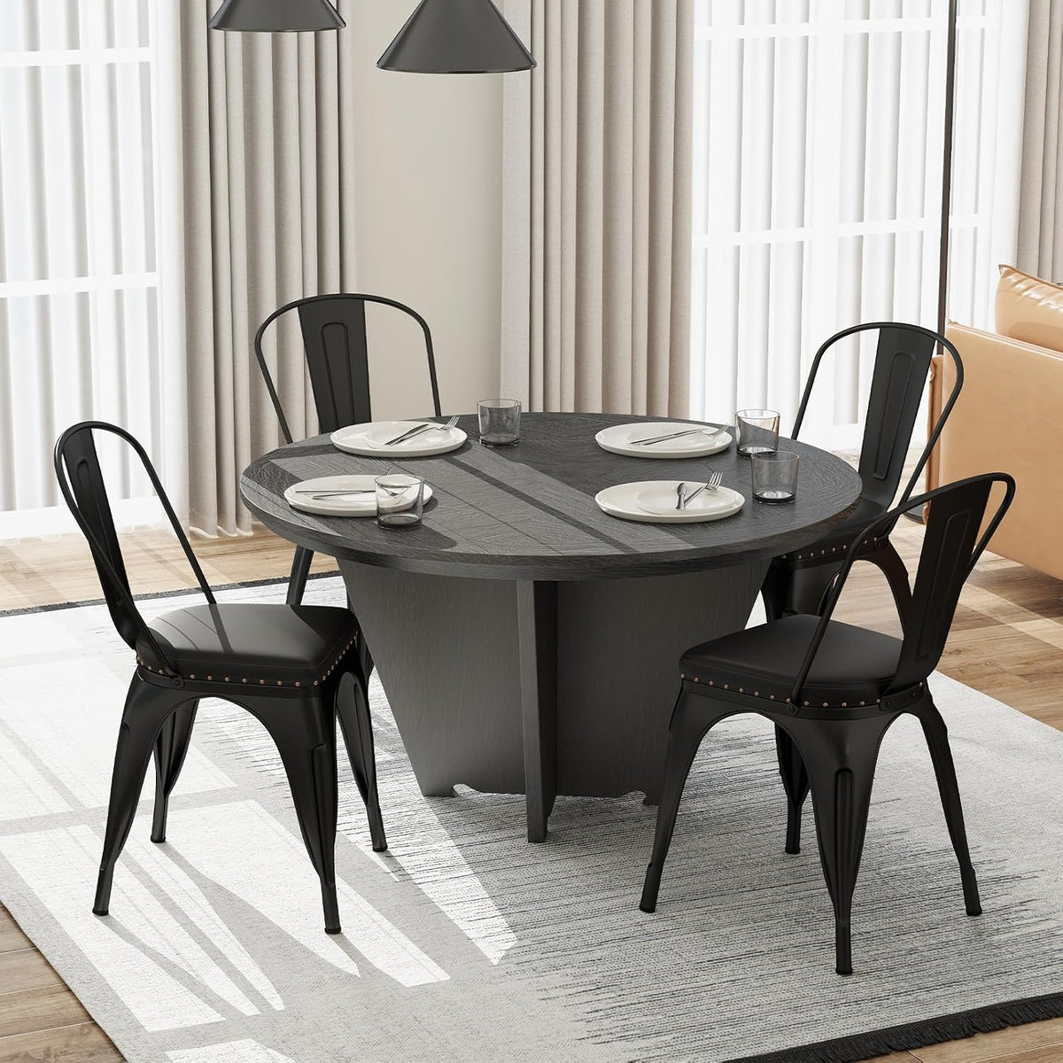 GIANTEX Metal Dining Chairs Set of 4, Stackable Armless Kitchen Side Chair with Detachable Backrest & PU Leather Padded Seat, Modern Dinette Chairs for Dining Room, Cafe, Restaurant, Bar (Black)