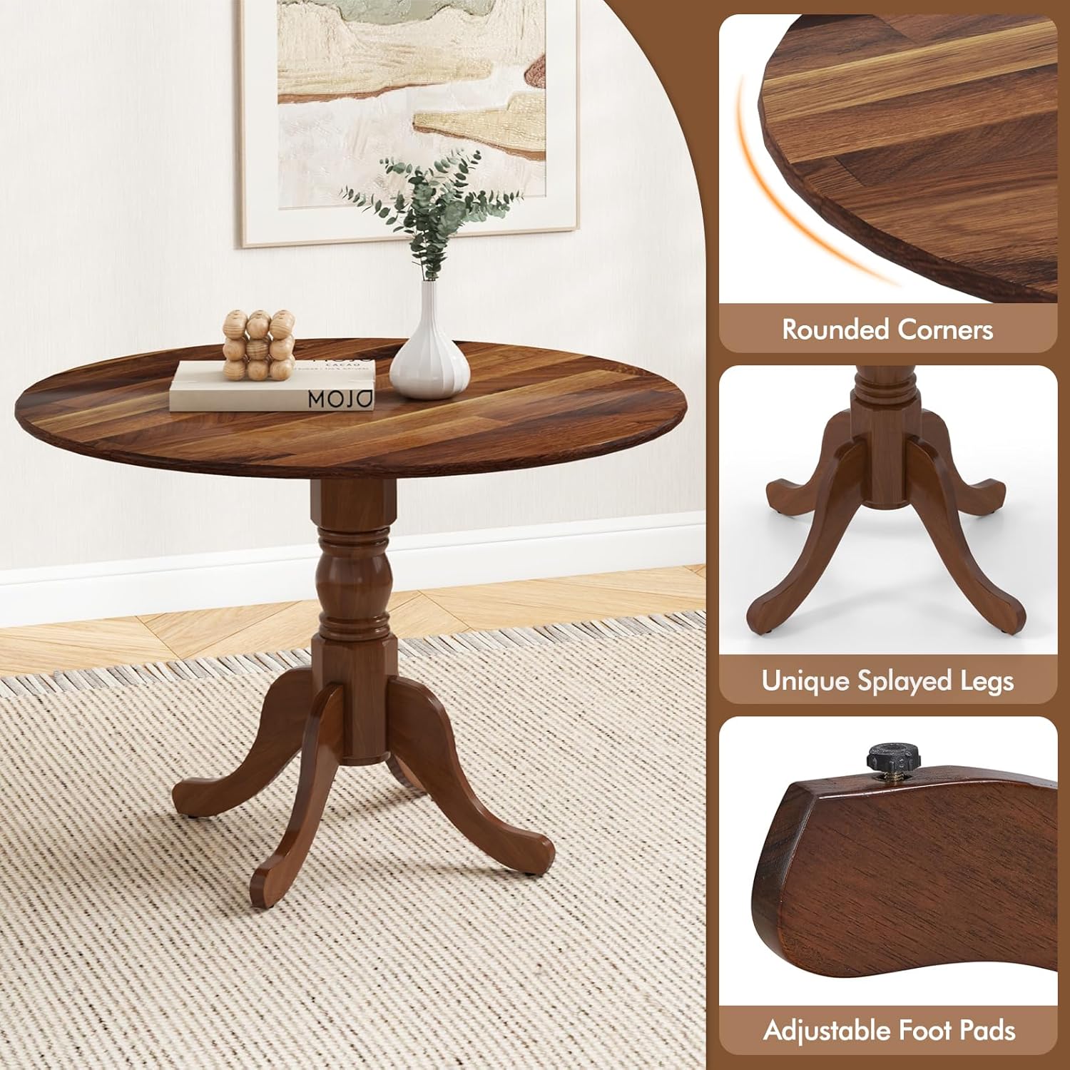 Giantex 39-Inches Round Rubber Wood Dining Table for 4 with Legs, 220 Lbs Capacity, Kitchen Table for Dining Room, Living Room, Restaurant, Dinner, Dinette (Walnut)
