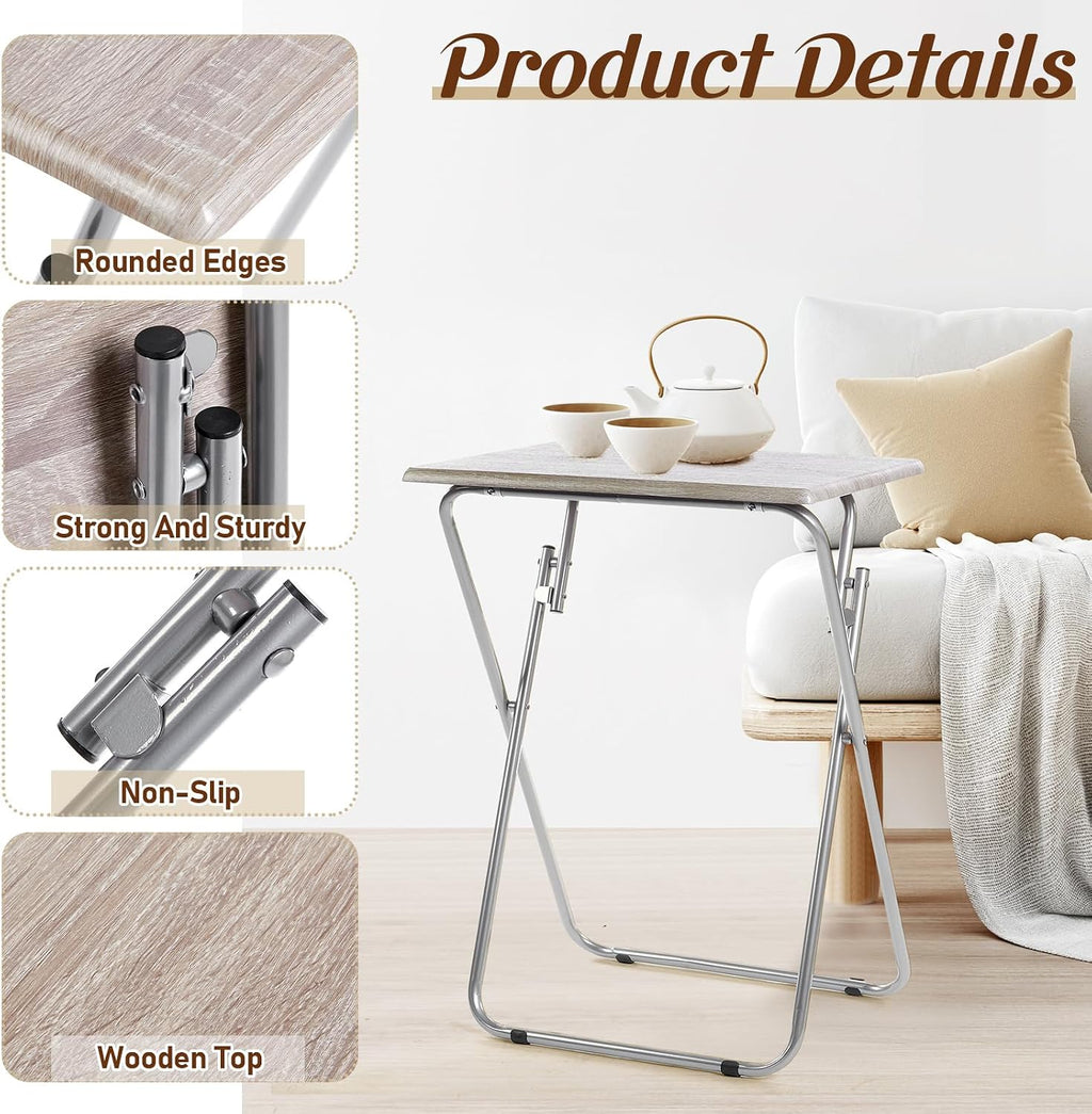 Geetery 2 Pack Folding TV Tray Tables No Assembly Required 18.9 x 15 x 26 in Dinner Table Foldable Snack End Table for Bed Couch Eating Living Room Bedroom (Light Brown)