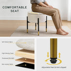 CAROLMADE Round Ottoman with Storage, Velvet Makeup Vanity Stool, Small Ottoman Foot Stool with Coffee Table and Metal Legs for Living Room, Bedroom and Dorm, Beige