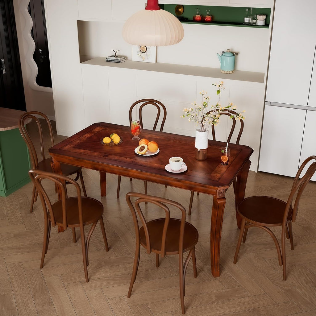 59”Farmhouse Dining Table with Carved Legs,Rectangular Kitchen Table for 4–6 Person, Solid Wood Dinner Table for Living Room, Dining Room,Easy Assembly Cherry Brown CZ-A1168-WD