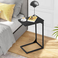 BLKMTY Small Side Table, C-Shaped End Wood Bedside Table, Snack Side Tables for Sofa, Couch, Living Room, Bedroom, Narrow Tables with Metal Frame & Adjustable Feet, Black