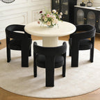 Modern Barrel Dining Chairs Set of 2, No Assembly Velvet Upholstered Dining Room Chairs with Open Back and 3 Legs, Comfy Accent Armchairs for Living Room/Bedroom/Kitchen/Reading, Black