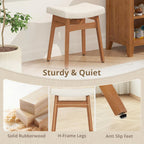 LUE BONA Vanity Saddle Stool with Wood Legs, 17.3" H Compact Makeup Stool with Sick Upholstery, Vanity Bench for Bedroom, Entryway & Bathroom, 300 lb Weight Capacity