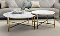 Marble Top & Nickel Finish Nesting Table Set with White | Luxurious 2-piece nesting table set with natural marble tops and nickel finish