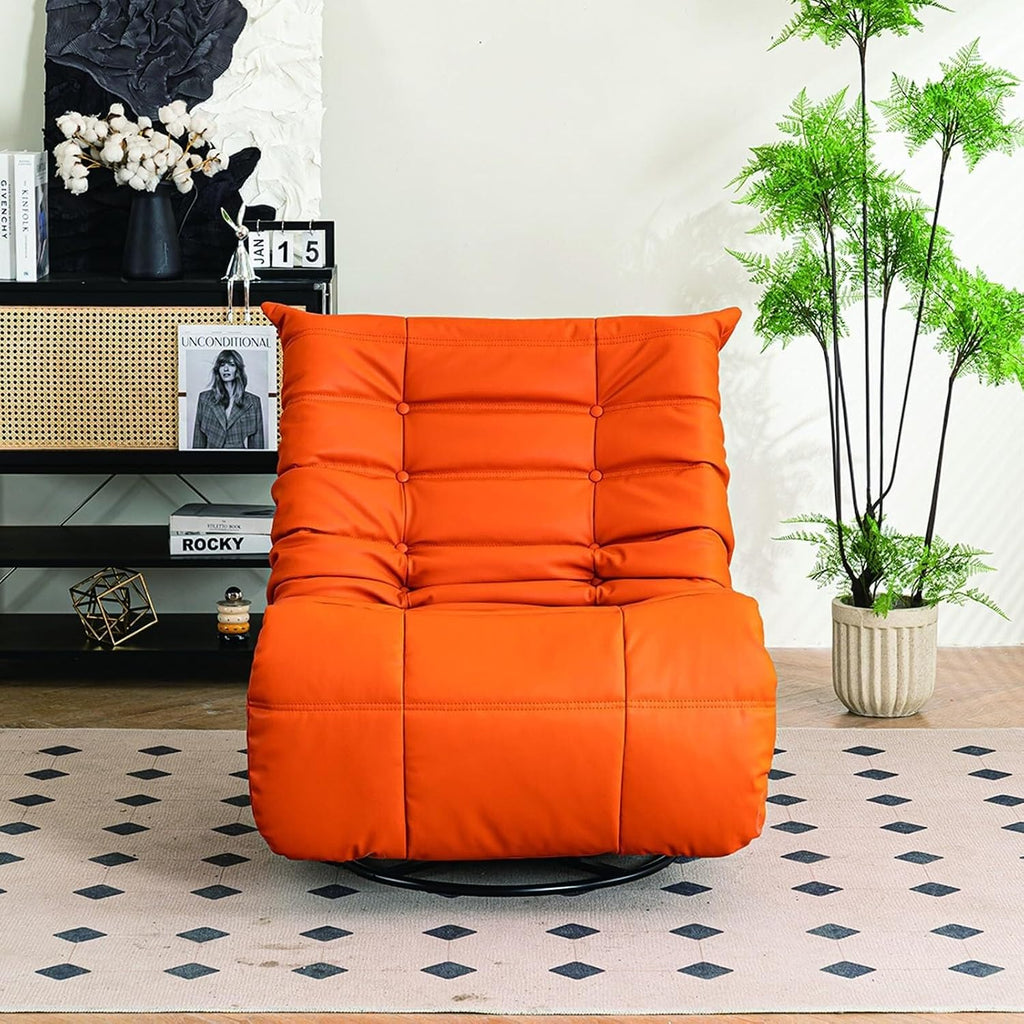 Electric Power Recliner Chair with 360° Swivel, USB Charging Ports, Footrest, and Side Pocket, Upholstered Glider for Living Room(Orange)