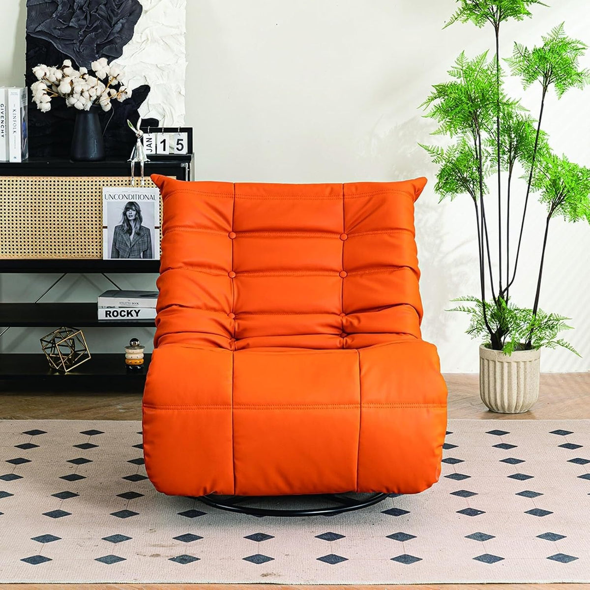 Electric Power Recliner Chair with 360° Swivel, USB Charging Ports, Footrest, and Side Pocket, Upholstered Glider for Living Room(Orange)