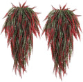 RECUTMS 4Pcs Artificial Boston Fern UV Resistant Fake Hanging Plants Greenery Plastic Ivy Leaves Faux Vines for Wall Garden Wedding Indoor Outdoor Decor (Red)