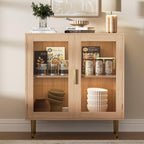 Housoul Buffet Cabinet with LED Lights, Sideboard Cabinet with 2 Doors Acrylic, 32" Modern Buffet Cabinet with Shelf, Coffee Bar Cabinet for Living Room, Kitchen, Oak