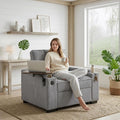hansones Oversized Recliner Chair for Living Room, Accent Chair with Adjustable Backrest, Deep Seat Reading Chair with Storage, Cup Holders and 360° Swivel Side Table (Light Gray Armchair)