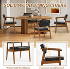 LSSPAID Mid Century Dining Chairs Set of 4, Black PU Leather with Walnut Finished Handrails Comfy Backrest, Farmhouse Dining Room Chairs for Kitchen, Living Space & Restaurant