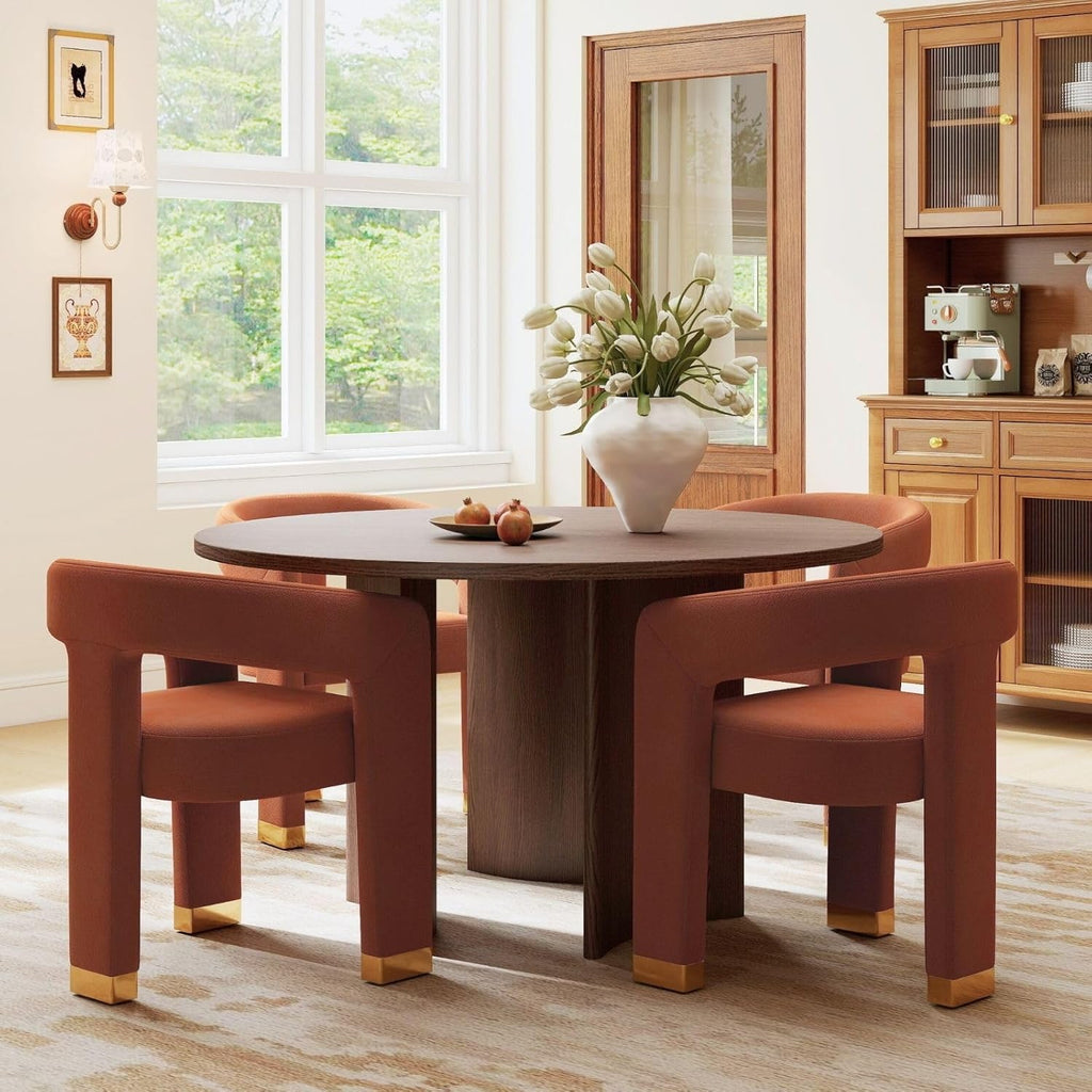 Hyfirm Barrel Dining Chairs Set of 4, Velvet Upholstered Armchairs with Open-Back, Solid Wood Frame, Gold Metal-Trimmed Legs, Pre-Assembled Side Chairs for Kitchen/Dining Room/Living Room, Orange